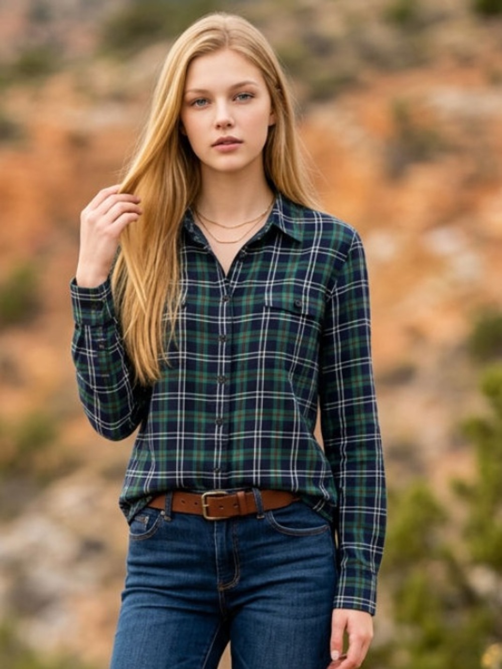 VINEYARD VINES Shirt Top Preppy Plaid Button Down Collar Green Blue